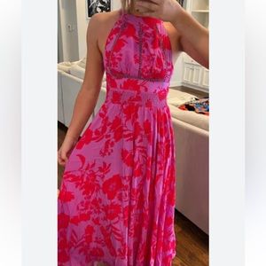 Anthropologie Abel the Label Pink Halter Tropical Print Maxi Dress Small